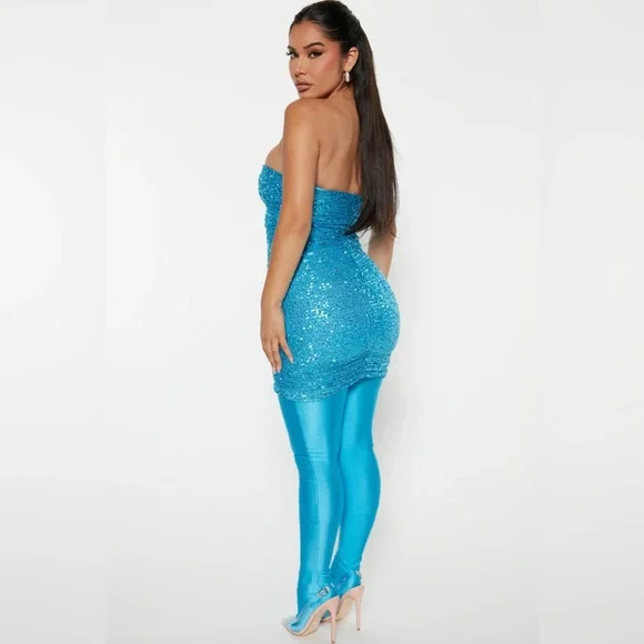 Turquoise Sequin Dress Set - Picture 4 of 4